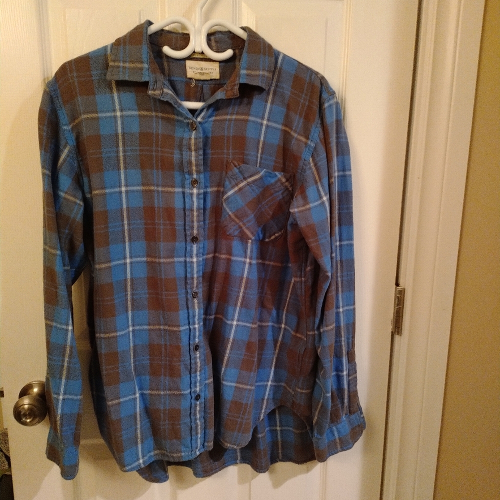 Ralph Lauren RL Boyfriend Blue Plaid Button Down Shirt Size XL